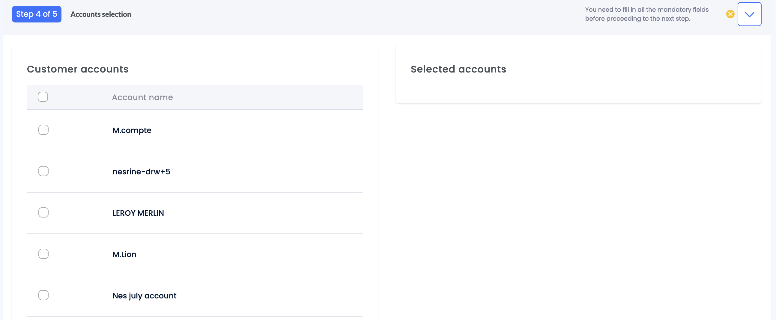 Catalog account selection