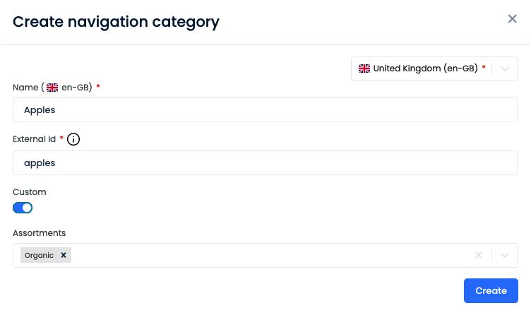 Navigation categories create assortment