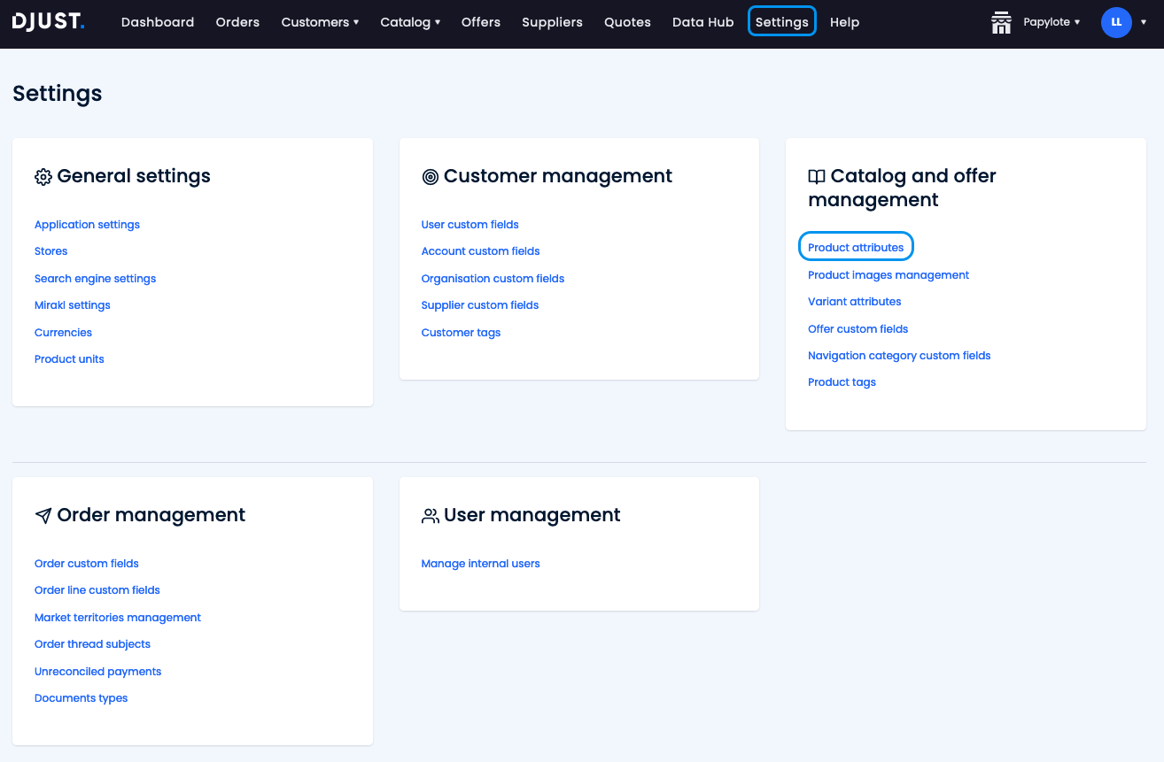 Product attributes menu