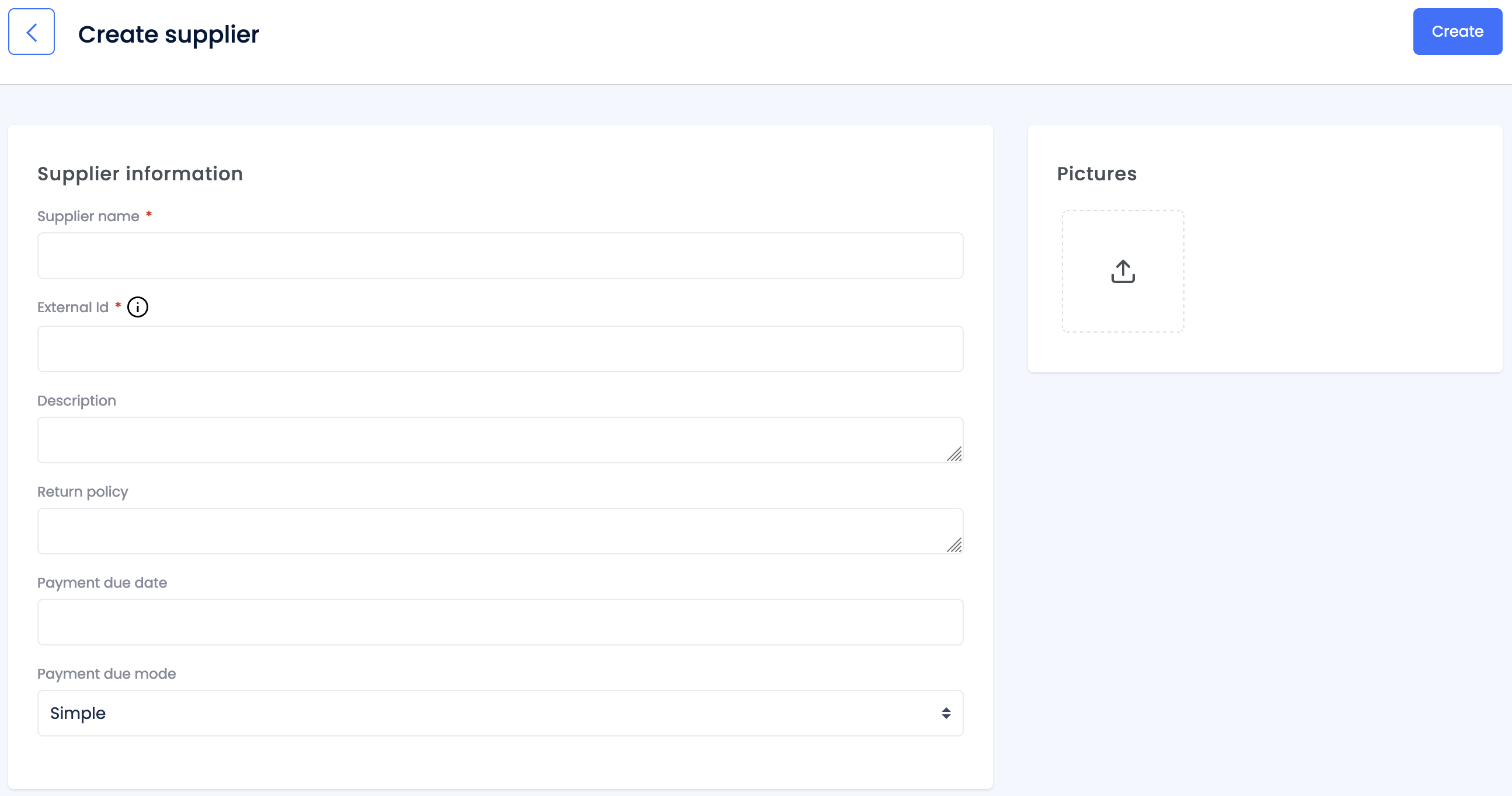 Suppliers create form